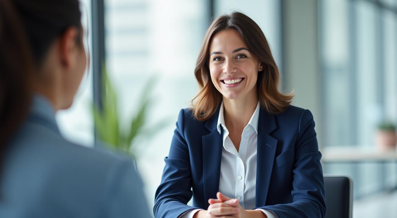 Professionista che presenta se stesso con sicurezza durante un colloquio