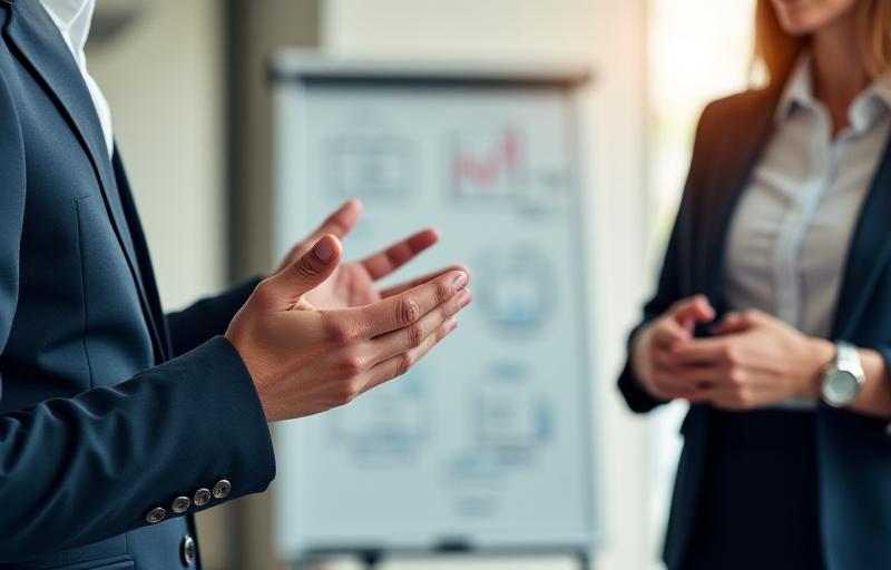 Coach che insegna il linguaggio del corpo professionale